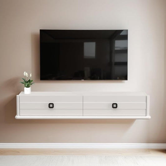 Pmnianhua High Gross Floating TV Stand,51'' Solid Wood Wall Mounted TV Console,Floating Entertainment Center with Door and Drawer,Under TV Shelf for TVs up to 60''(White)