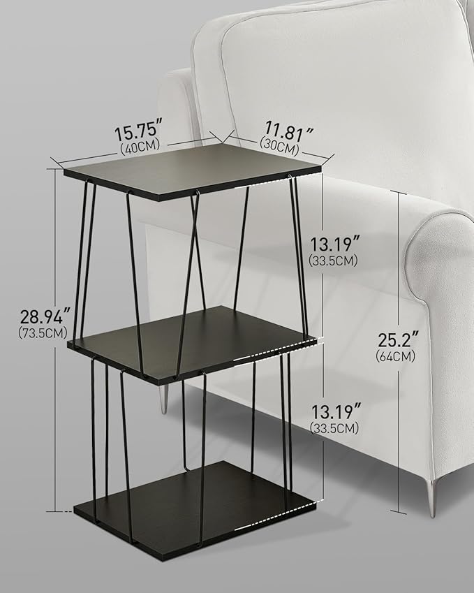 Tall Side Table, Small End Table, 29 inch High Accent Table, Bedside Table for Living Room, Bedroom and Office, Ebony Black
