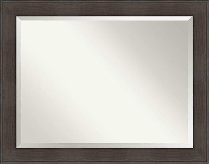 Amanti Art Brown Bathroom Mirror for Over Sink, 36x46 William Rustic Woodgrain Rectangle Vanity Mirror, X-Large Classic Frame, Hangs Horizonally and Vertically, Bathroom Wall Decor, Beveled Edge