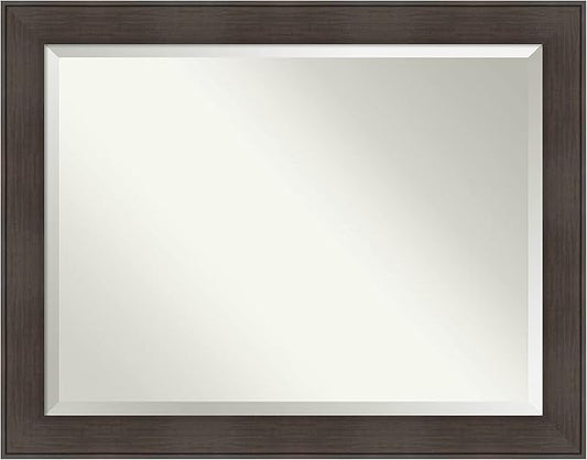 Amanti Art Brown Wall Mirror 36x46 William Rustic Woodgrain Rectangle Bathroom Mirror for Wall Decor Living Room, X-Large Classic Frame, Hangs Horizonally and Vertically, Bathroom Decor, Beveled Edge