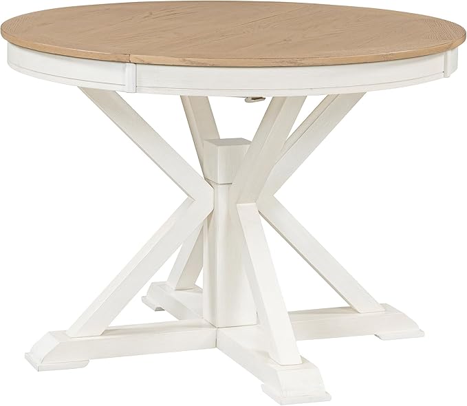 Need 42 Inch Round Dining Table Extendable to 54 Inch with 12" Leaf, Retro Expandable Kitchen Table for Dining Room & Living Room, Solid Wood (Oak)