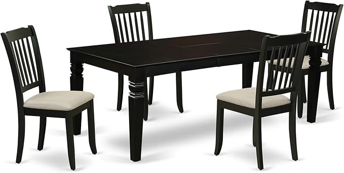 East West Furniture LGDA5-BLK-C 5 Piece Dinette Set Includes a Rectangle Dining Room Table with Butterfly Leaf and 4 Linen Fabric Upholstered Dining Chairs, 42x84 Inch, Black