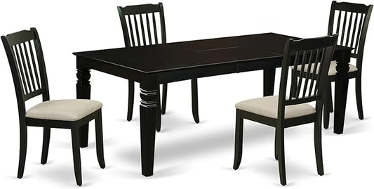 East West Furniture LGDA5-BLK-C 5 Piece Dinette Set Includes a Rectangle Dining Room Table with Butterfly Leaf and 4 Linen Fabric Upholstered Dining Chairs, 42x84 Inch, Black