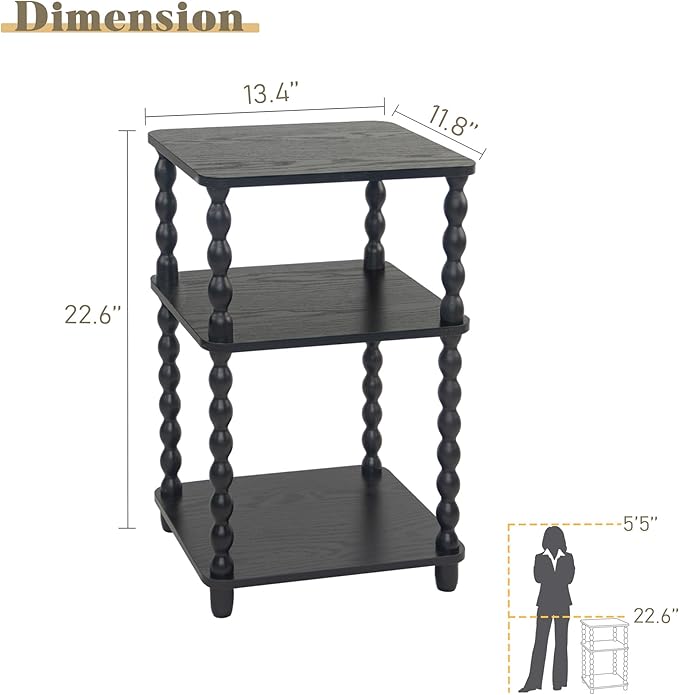Side Table, Small End Table with Storage Shelf, Vintage Nightstand Bedside Table for Living Room, Bedroom, Office and Small Spaces (Black)