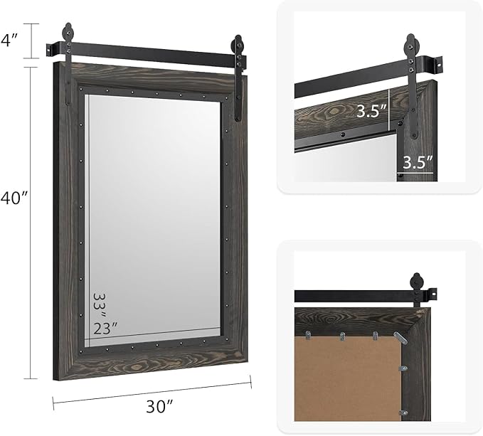 YOSHOOT Farmhouse Barn Door Mirror, 40"x30" Rustic Bathroom Mirror, Wood Frame Wall Mirror, Wooden Mirror for Living Room Bedroom Entryway Wall Décor, Vertical Hanging ONLY