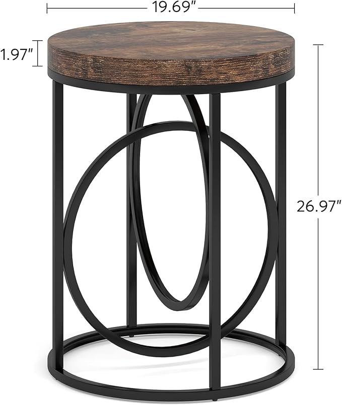 Tribesigns Round End Table for Living Room, 20-Inch Wide, Industrial Side Table with Metal Frame and Wood Top, Modern Circle Accent Table, Tall Narrow Nightstand for Bedroom (Rustic Brown)