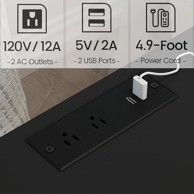 Nightstand with Charging Station, Farmhouse Nightstand, end Table with 2 Tiers Storage Space and Storage Cabinet, Sofa Side Tables for Bedroom, Living Room BZ0601BKE