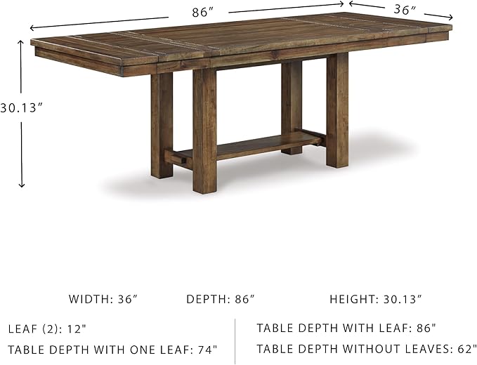 Signature Design by Ashley Moriville Farmhouse 36” x 30” Dining Extension Table, Seats up to 8, Brown