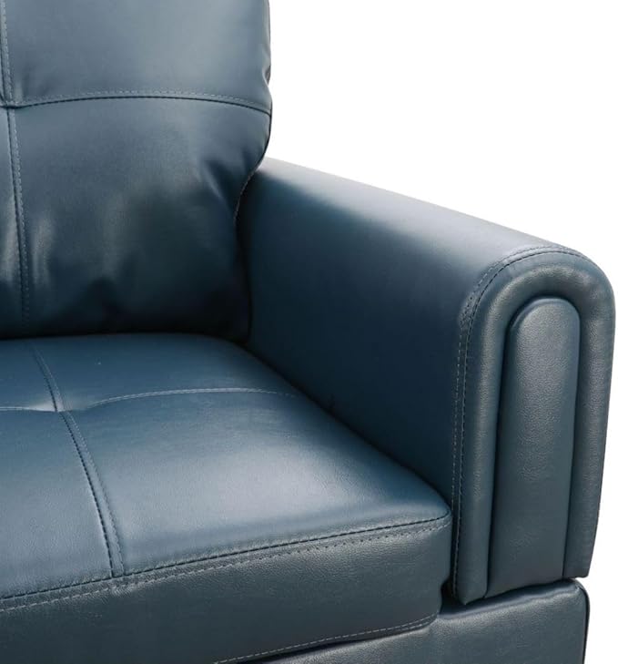 Denim L-Shaped 3-Piece Faux Leather Sofa with Storage Ottoman Set, Sectional Couch Sofa Set for Living Room, Office, Small Space