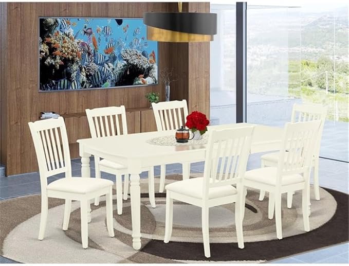East West Furniture DODA7-LWH-C 7 Piece Dinette Set Consist of a Rectangle Dining Room Table with Butterfly Leaf and 6 Linen Fabric Kitchen Dining Chairs, 42x78 Inch, Linen White