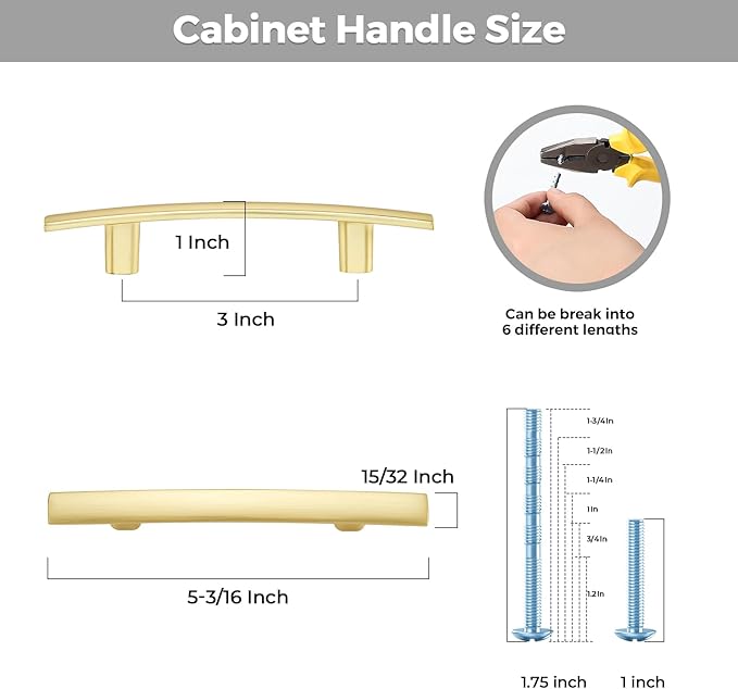 10 Pack Cabinet Handles 3" Hole Center - Curved Cabinet Pulls Brushed Brass Drawer Pulls for Kitchen Cupboard Solid Handles for Dresser Drawer Arch Closet Hardware
