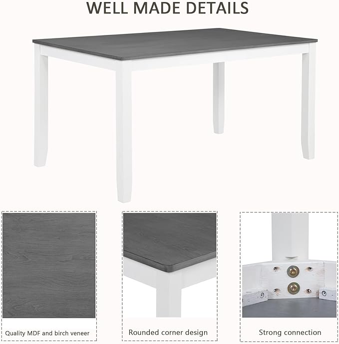 Ball & Cast 6 Piece Dining Table Set with 4 Upholstered Chairs & 1 Bench,Wooden Living Room Furniture for 6 W/ 58.5" Rectangle Kitchen Desk,for Dining Room,Home Bistro,Apartment,White+Gray