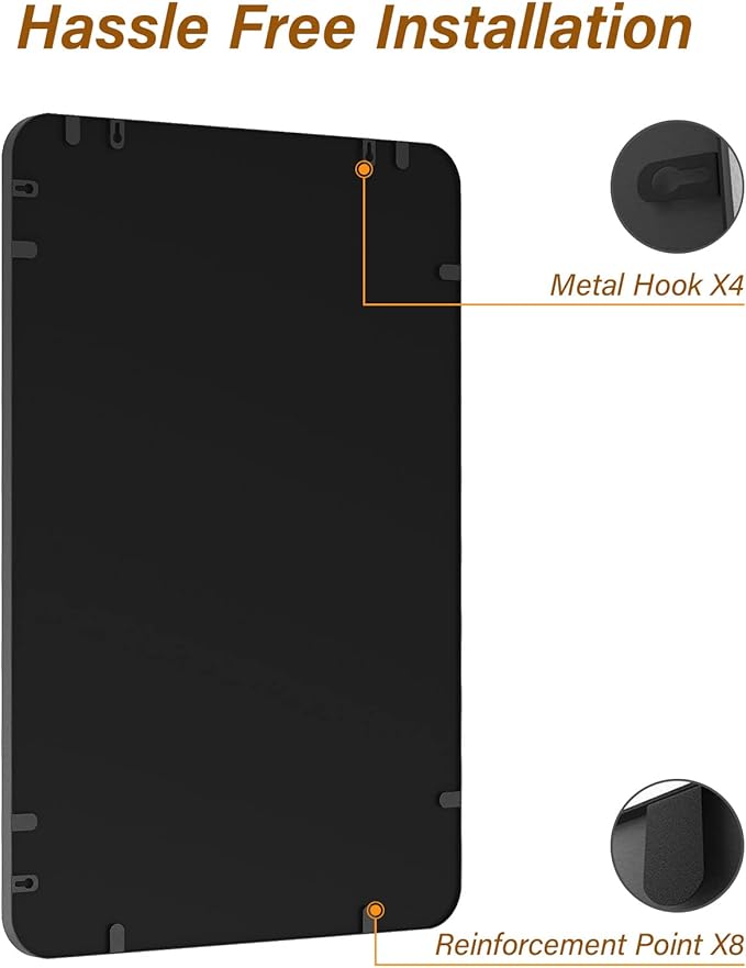 USHOWER Black Bathroom Mirror for Over Sink 24 x 36 Inch, Metal Frame Rectangle Vanity Mirror, Modern Farmhouse, Wall Mounted