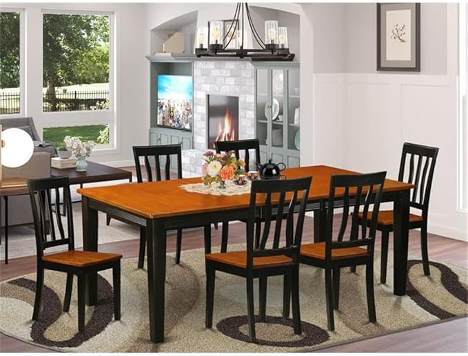 East West Furniture QUAN7-BCH-W 7 Piece Dining Table Set Consist of a Rectangle Wooden Table with Butterfly Leaf and 6 Dining Room Chairs, 40x78 Inch, Black & Cherry