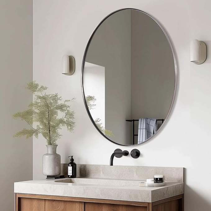 ANDY STAR Brushed Nickel Oval Wall Mirror, 20x28, Modern Bathroom Mirror, Sturdy Stainless Steel Frame, Clear Reflection, Anti-Corrosion Backboard