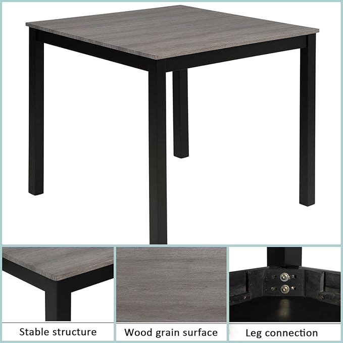 Dining Table Set for 4, 5-Piece Kitchen Table & Chairs Set with Square Wooden Table & 4 Upholstered Chairs, 35.5'' Dinner Set with Solid Wood Legs & Curved Backrest for Kitchen, Black