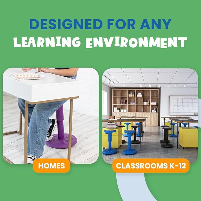 ActiveChairs Kids Wobble Chair, Flexible Preschool & Elementary Classroom Seating, Improves Focus, Posture & Helps ADHD/ADD, Sensory Chair, [Active Fidget Chairs], 14" Stool, Ages 3-7, Black