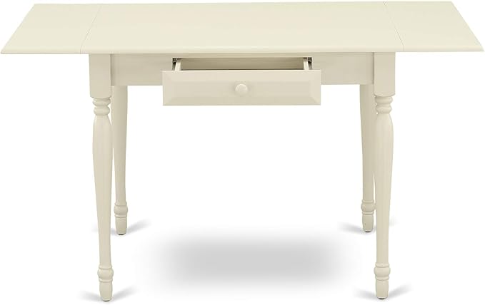 East West Furniture MZBA3-LWH-01 3 Piece Dining Room Table Set Contains a Rectangle Kitchen Table with Dropleaf and 2 Cream Linen Fabric Parson Dining Chairs, 36x54 Inch, Linen White