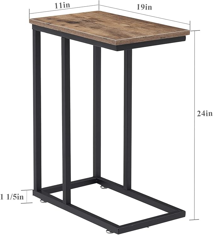 VECELO C Shaped End Side Table for Sofa Couch and Bed Snack TV Tray for Living Room Bedroom, 2 Set, Grey