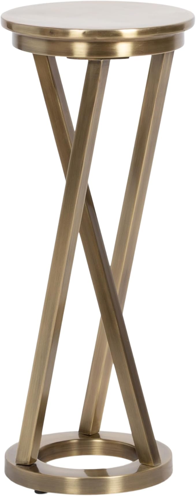 Kate and Laurel Aja Modern Metal Round Drink Table, 9 x 9 x 22, Antique Brass, Decorative Geometric Pedestal Table with Circular Tabletop for Use as Metal Indoor Plant Stand