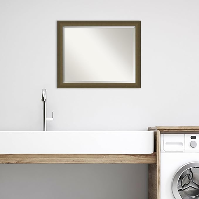 Amanti Art Bronze Bathroom Mirror for Over Sink, 26x32 Blaine Light Bronze Narrow Rectangle Vanity Mirror, Large Modern Contemporary Frame, Hangs Horizonally and Vertically, Bathroom Wall Decor