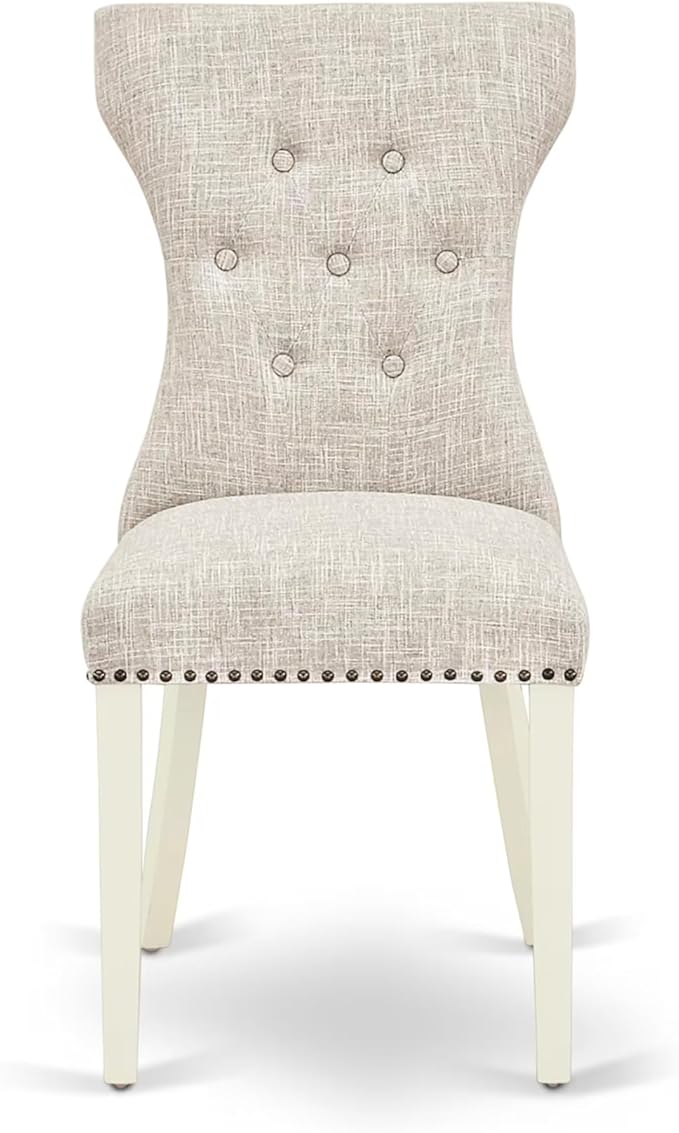 East West Furniture V097GA235-7 7 Piece Kitchen Table & Chairs Set Consist of a Rectangle Dining Room Table with V-Legs and 6 Doeskin Linen Fabric Parson Chairs, 40x72 Inch, Multi-Color