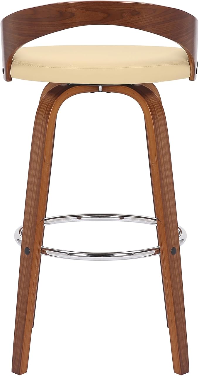 Armen Living Sonia 30" Bar Height Swivel Cream Faux Leather and Walnut Wood Bar Stool - Set of 2