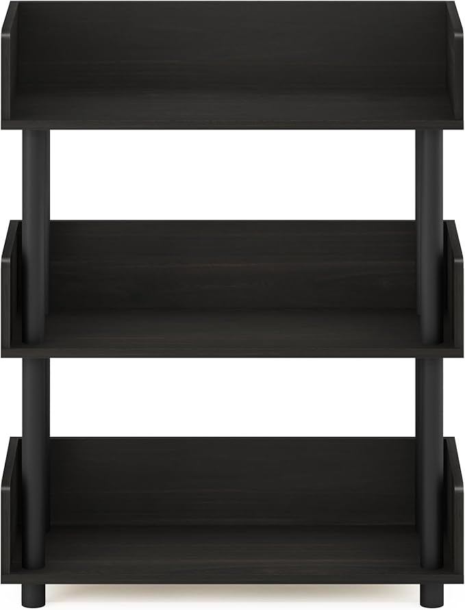 Furinno Turn-N-Tube 3-Tier Multipurposes Display Rack, Open Shelf Rack/Storage with Back & Side Panel, Espresso