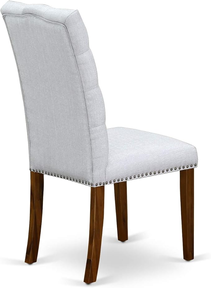 East West Furniture ELP8T05 Elsa Parson Dining Chairs - Button Tufted Nailhead Trim Grey Linen Fabric Upholstered Chairs, Set of 2, Walnut