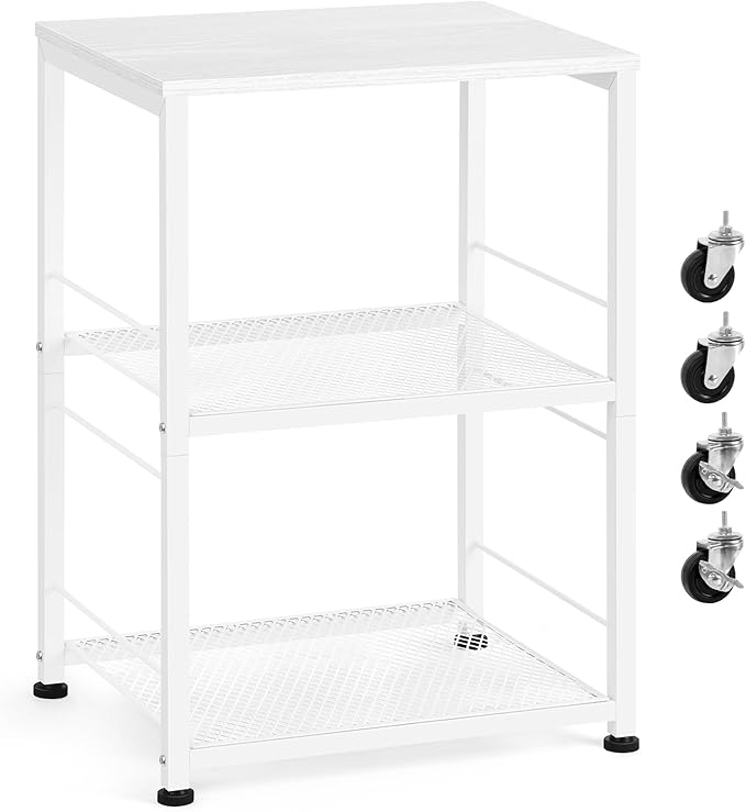 OYEAL End Table, Small Side Table Living Room, White Nightstand with 2-Tier Storage Shelf, Printer Stand Sofa Table for Small Spaces, Living Room, Bedroom, Easy Assembly