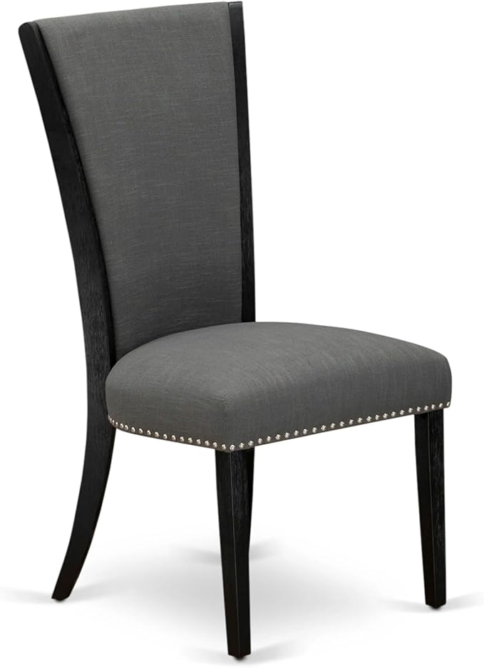 X12VE-0C6-50 - 14-Pc Dining Room Set a Rectangular Dining Table with a coffee Table and 12 Dark Gotham Grey Linen Fabric kitchen Chair, 39x120 Inch, Wire Brushed Black