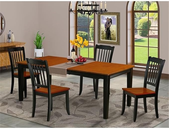East West Furniture QUDA5-BCH-W 5 Piece Dinette Set for 4 Includes a Rectangle Dining Table with Butterfly Leaf and 4 Dining Room Chairs, 40x78 Inch, Black & Cherry