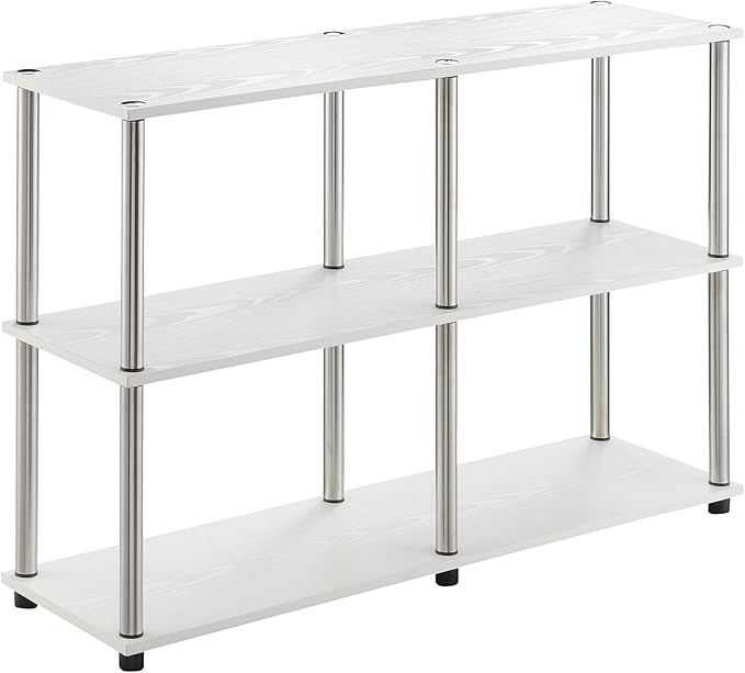 Convenience Concepts Designs2Go No Tools 3 Tier Wide Console Table 42" - Modern Multipurpose Accent with Shelves for TV Media Center, Office Desk Extension, Entryway Display, & Home Storage, White