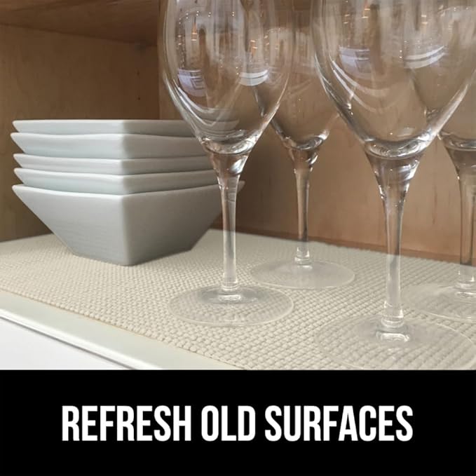 GORILLA GRIP powerGRIP Drawer Shelf and Cabinet Liner, Thick Strong Hold, Non-Adhesive Liners Protect Kitchen Cabinets and Cupboard, Bathroom Drawers, Easy Install, Breathable Mat, 12" x10' Cream