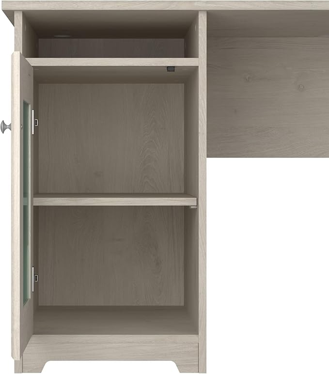 Bush Furniture Cabot 60W L Shaped Computer Desk in Linen White Oak