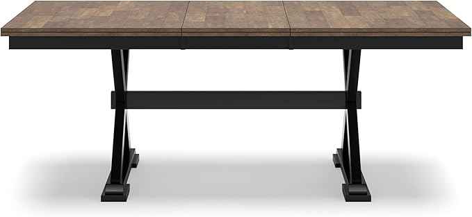 Signature Design by Ashley Wildenauer Farmhouse Dining Extension Table with Self-Storing Butterfly Leaf for 6-8 People, Black & Dark Brown