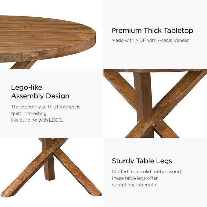 Acanva 47" Small Round Dining Table for 4 Person, MDF Top and Sturdy Wood Base Structure, Modern Design for Kitchen, Compact Space & Apartment, Light Brown