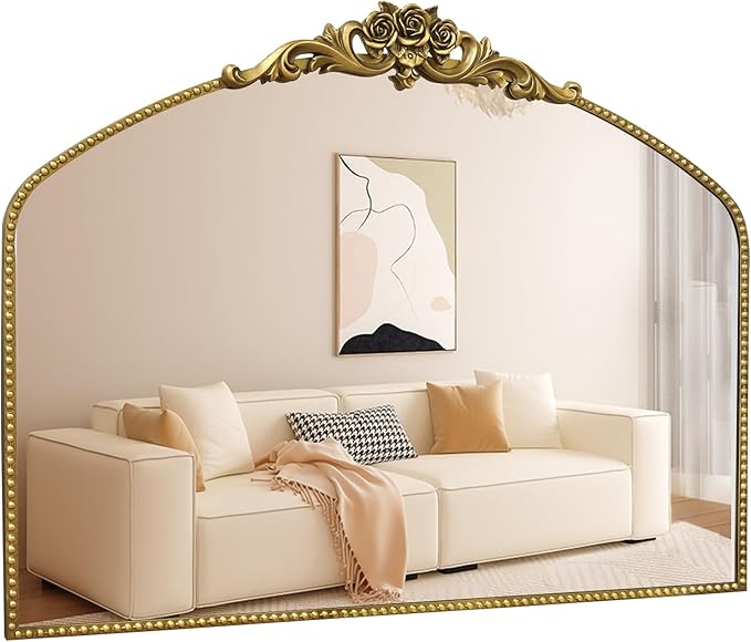 AIXI HOME Vintage Gold Arched Mirror 40"X30", Antique Baroque Mantel Mirror with Ornate Metal Frame, Victorian Dress Wall Mirror for Entryway/Fireplace/Living Room/Hallway/Bathroom/Bedroom