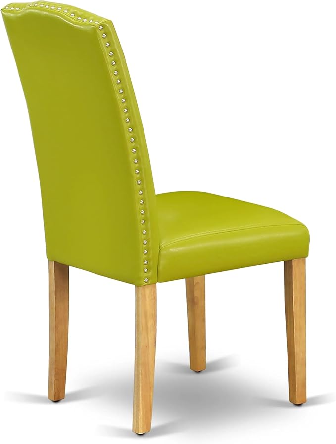 East West Furniture ANEN3-OAK-51 3 Piece Modern Dining Table Set Contains a Round Kitchen Table with Pedestal and 2 Autumn Green Faux Leather Upholstered Chairs, 36x36 Inch, Oak