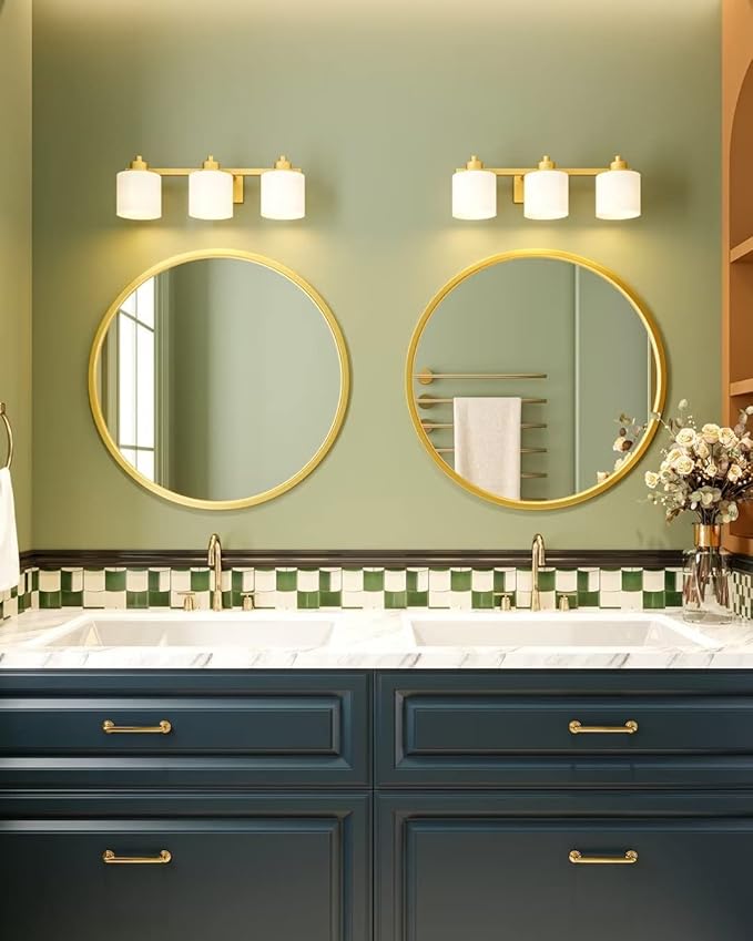 Growsun Gold Round Mirror, 24 inch Circle Wall Mirror for Bathroom Vanity, Entryway Living Room with Metal Frame for Home Decor