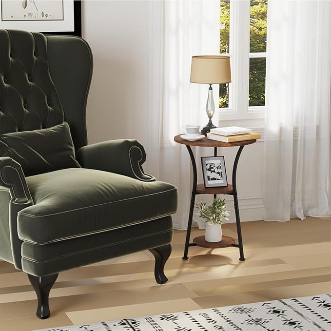 Dulcii Small Round End Table for Narrow and Small Space, 3-Tier Round Accent Couch Beside Table, Modern Side Table Corner Sofa Table Nightstand for Living Room Bedroom