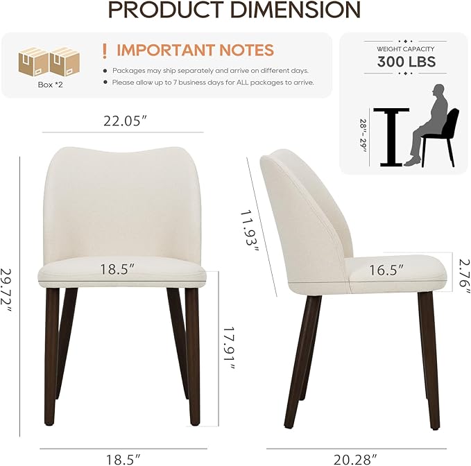COLAMY Upholstered Dining Chairs Set of 4, Modern Fabric Dining Room Kitchen Side Chair with Padded Seat and Wood Legs for Restaurant/Cafe, Beige