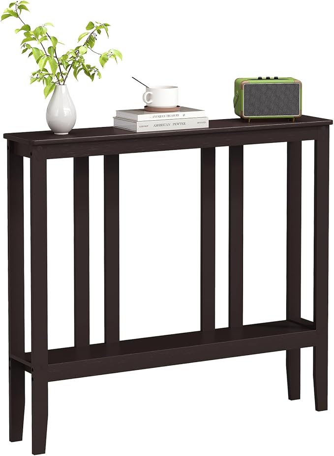 ELYKEN Console Tables for Entryway, 36.2" Long 2 Tier Hallway Table Behind Couch, 7” Narrow Sofa Table for Entrance, Entry, Living Room, Brown