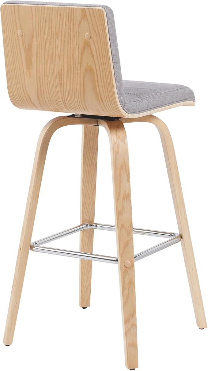 Vienna Modern Swivel Bar Height Stool with Grey Upholstered Seat and Patterned Oak Wood Frame Set of 2