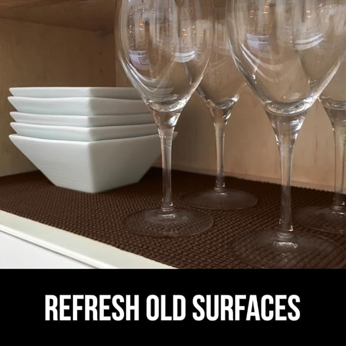GORILLA GRIP powerGRIP Drawer Shelf and Cabinet Liner, Thick Strong Hold, Non-Adhesive Liners Protect Kitchen Cabinets and Cupboard, Bathroom Drawers, Easy Install, Breathable Mat, 20" x10', Chocolate