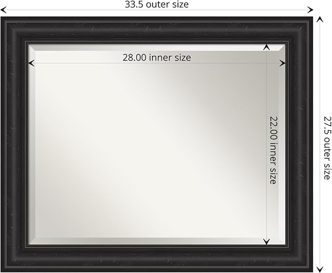 Amanti Art Black Bathroom Mirror for Over Sink, 28x34 Shipwreck Black Rectangle Vanity Mirror, Large Rustic Farmhouse Frame, Hangs Horizonally and Vertically, Bathroom Wall Decor, Beveled Edge
