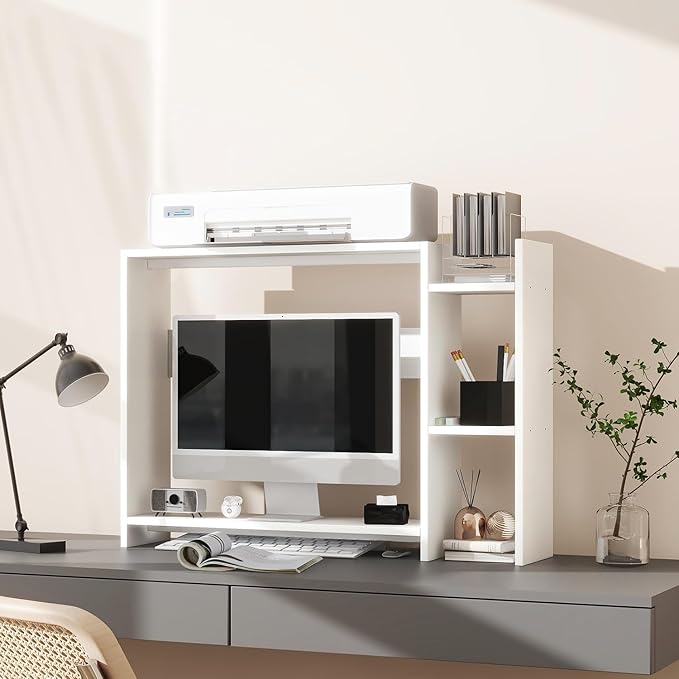 IBUYKE Desktop Bookshelf,36.8" Desktop Organizer Shelf,Wood Desk Hutch for Computer Monitor,Display Shelf for Office Home Dormitory,White TMZ008W