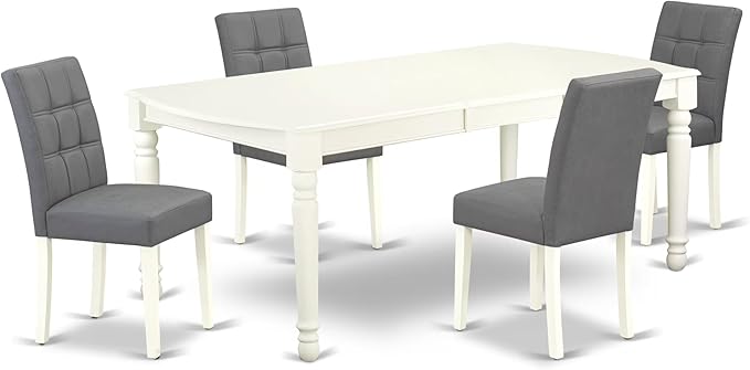 East West Furniture DOAS5-LWH-41 5 Piece Kitchen Table Set Includes A Dinner Table and 4 Platinum Gray Polyester Fabric Person Chairs with Stylish Back- Linen White Finish