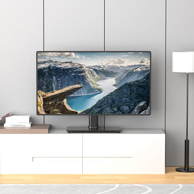 suptek Universal Swivel Table Top TV Stand for 26-55 inch LED OLED Flat Curved Screens, Height Adjustable TV Mount Stand with Glass Base Hold up to 99lbs, Max VESA 400x400mm,TS202