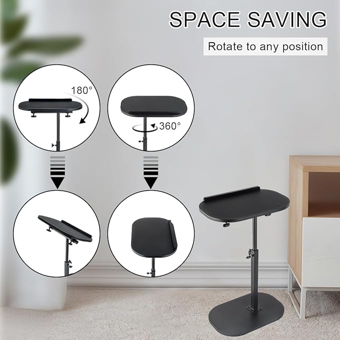 Comeon C-Shaped Tv Tray Pedestal Side Table, End Table Adjustable Height in Couch Living Room or Bedroomwith 360° Rotating Top for Small Spaces Bedside Night Stand Bedside Snack (Black)